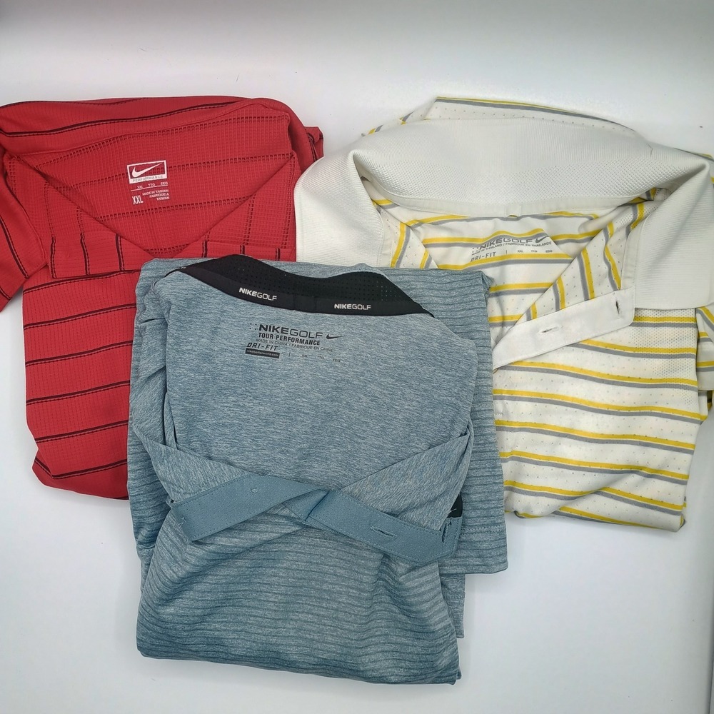 Lot of 3 Nike Dri-Fit Golf Shirts Mens XXL‎ Red Grey Yellow Performance Logo